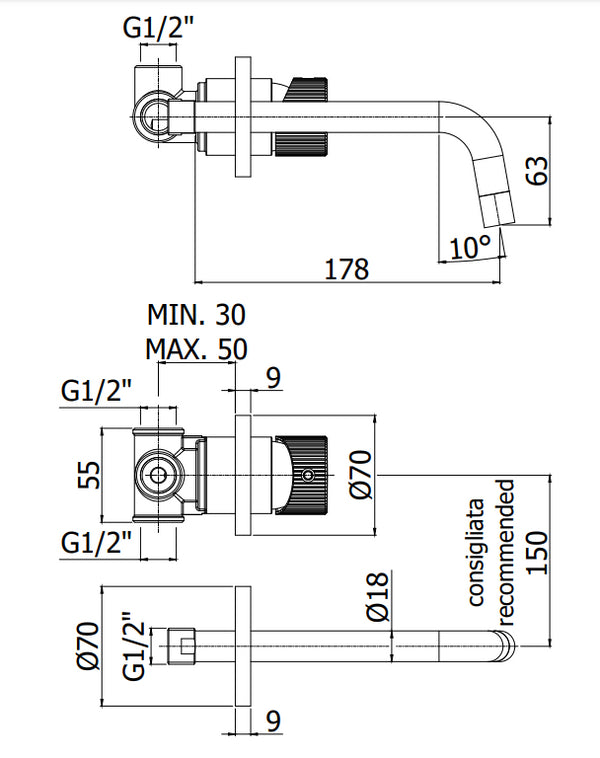 Paffoni Jo Jo006no70 Miscelatore lavabo Ad Incasso Nero Opaco