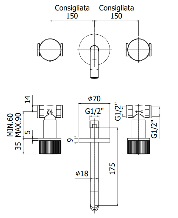 Paffoni Jo Jo008no Batteria Lavabo Incasso Con Bocca Mm 245 Nero Opaco