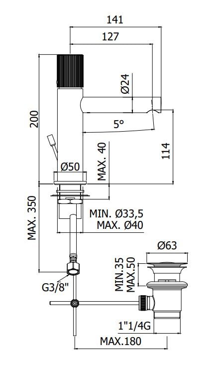 Paffoni Jo Jo075no Miscelatore Lavabo Con Sistema Di Scarico Nero Opaco