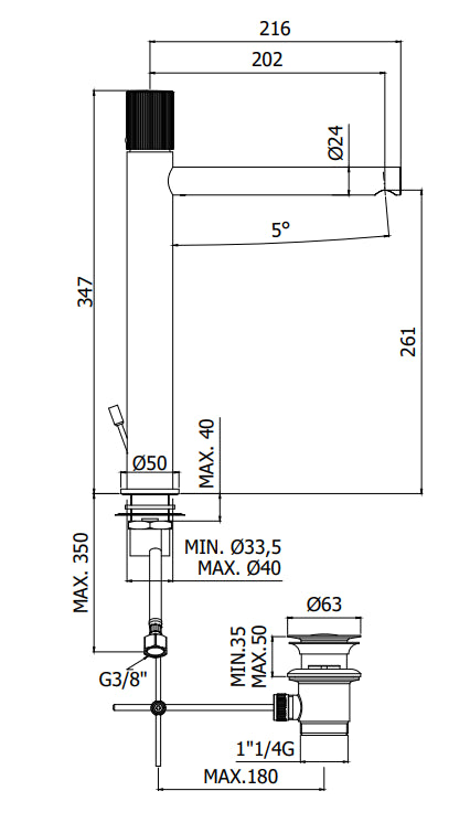 Paffoni Jo Jo085cr Miscelatore Lavabo alto scarico automatico Cromo