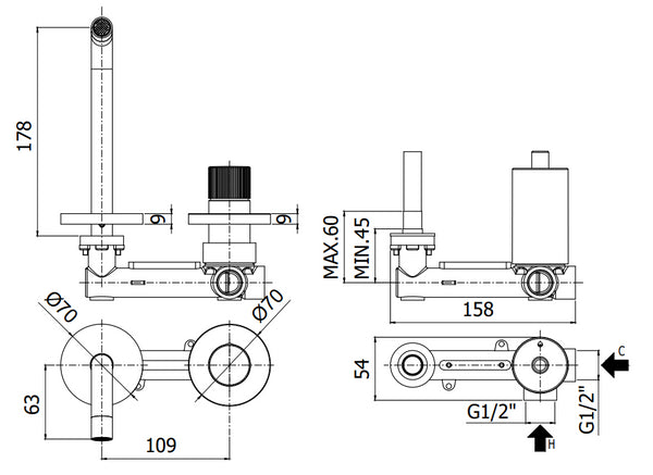 Paffoni Jo Miscelatore lavabo Incasso 2 Fori Bocca Mm 178 Cromo Jo105cr70