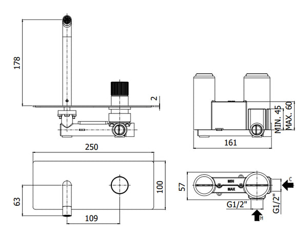 Paffoni Jo Jo106cr Miscelatore lavabo Incasso 2 Fori Bocca 248 Mm Cromo
