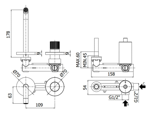 Paffoni Jo Jo106cr70 Miscelatore lavabo Incasso muro 2 Fori Cromo