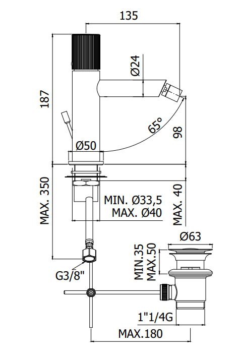 Paffoni Jo Jo135cr Miscelatore Bidet con scarico automatico Cromo