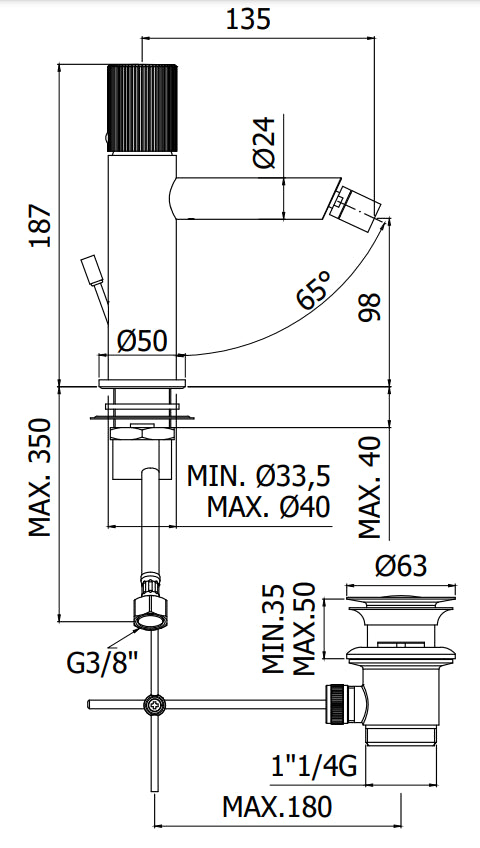 Paffoni Jo Jo135no Miscelatore Bidet Con Scarico Nero Opaco