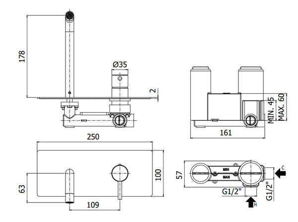 Paffoni Light Lig104cr Miscelatore lavabo Incasso 2 Fori Bocca 123 Mm Cromo