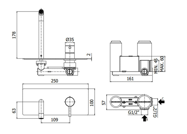 Paffoni Light Lig104no Miscelatore lavabo Incasso 2 Fori nero Opaco