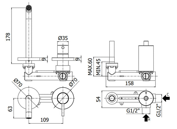 Paffoni Light Lig105st70 Miscelatore lavabo Incasso 2 Fori Steel Acciaio
