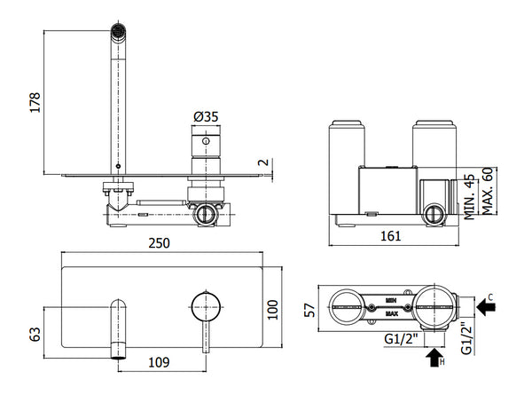 Paffoni Light Lig106no Miscelatore lavabo Incasso 2 Fori Nero Opaco
