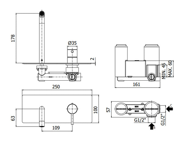 Paffoni Light Lig106st Miscelatore lavabo ad Incasso 2 Fori Steel Acciaio