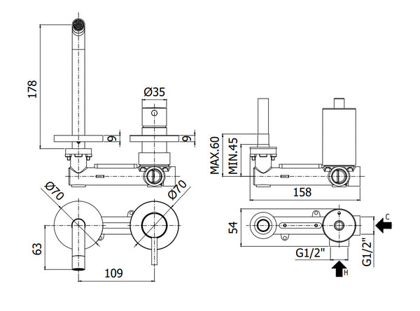Paffoni Light Lig106st70 Miscelatore lavabo Incasso 2 Fori Steel Acciaio