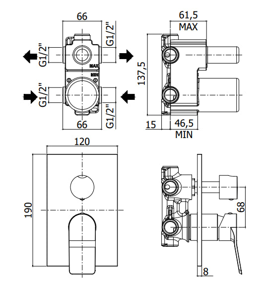 Paffoni Tilt set rubinetteria lavabo a muro bidet e doccia incasso nero opaco