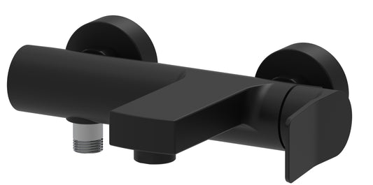 Paffoni Tilt Ti022no Miscelatore Vasca Senza Duplex Nero ambientato in box doccia con pareti in vetro