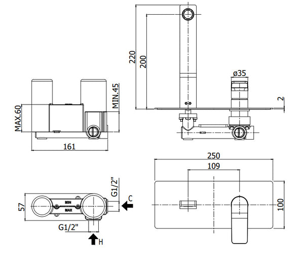 Paffoni Tilt Ti104cr Miscelatore lavabo Incasso 2 Fori Bocca 15 cm Cromo