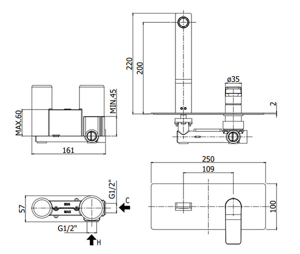 Paffoni Tilt Ti104no Miscelatore lavabo Incasso 2 Fori Nero Opaco
