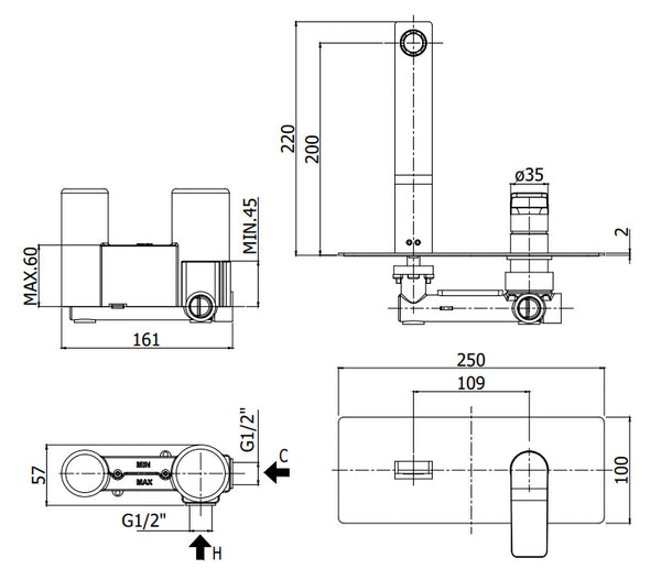 Paffoni Tilt Ti105cr Miscelatore lavabo Incasso 2 Fori Cromo