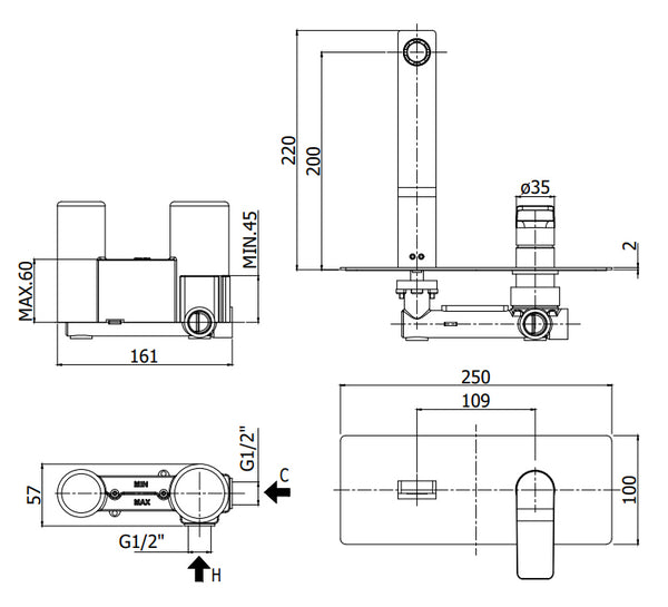 Paffoni Tilt Ti105no Miscelatore lavabo Incasso 2 Fori Nero Opaco