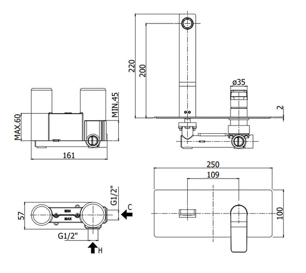 Paffoni Tilt Miscelatore lavabo Incasso 2 Fori Cromo Ti106cr