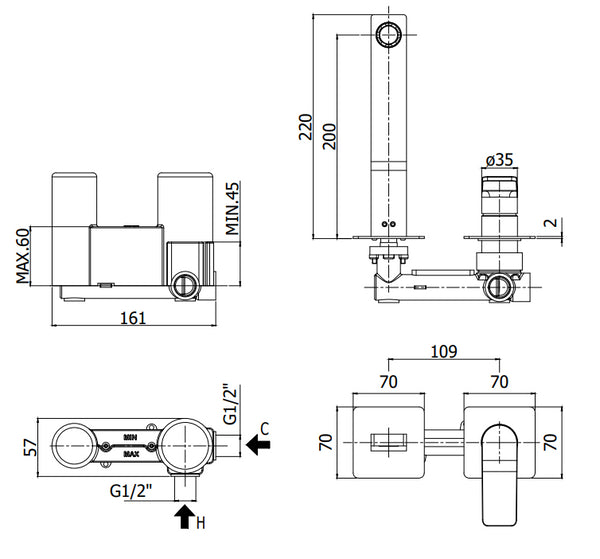 Paffoni Tilt Ti106cr70 Miscelatore lavabo Incasso 2 Fori Bocca 24 cm Cromo