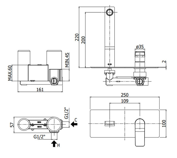 Paffoni Tilt Ti106no Miscelatore lavabo Incasso 2 Fori Nero Opaco