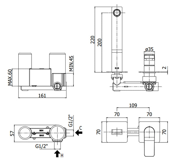 Paffoni Tilt Ti106no70 Miscelatore lavabo Incasso 2 Fori 2 Piastre Nero Opaco