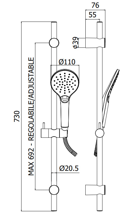 Paffoni Sofia ZSAL210CR asta doccia 73 cm cromo