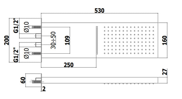Paffoni Cascade soffione 53x16 con cascata nero opaco zsof099