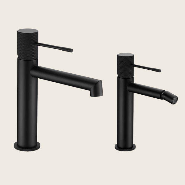 Coppia rubinetti lavabo e bidet senza scarico in ottone nero opaco Melin