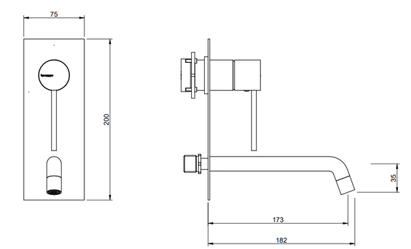 Treemme Up+ RWIT6BB2CC01 miscelatore monocomando lavabo 173mm con piastra e leva stick senza parte incasso cromo