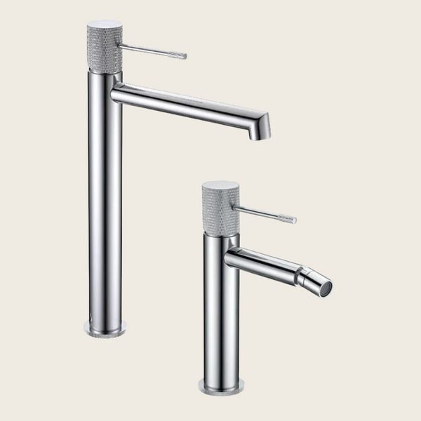 Coppia rubinetti lavabo alto e bidet senza scarico in ottone cromo Melin