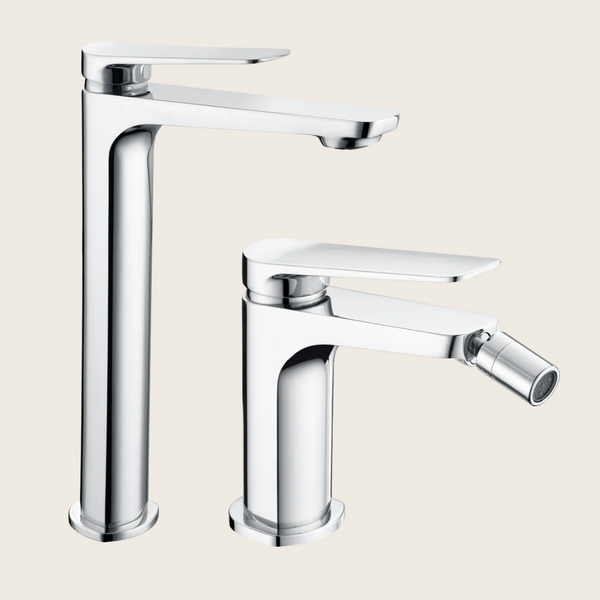 Coppia rubinetti miscelatore lavabo alto e bidet senza scarico cromo Momo