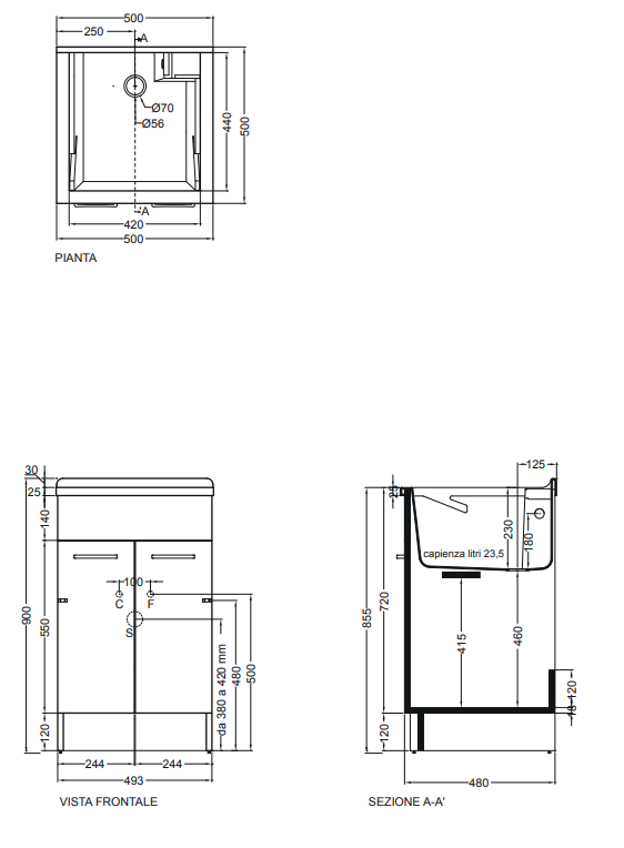 Colavene Swash mobile lavatoio 50x50 a doppia anta bianco lucido
