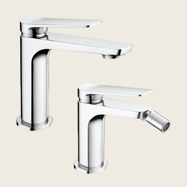 Coppia rubinetti miscelatore lavabo e bidet senza scarico cromo Momo