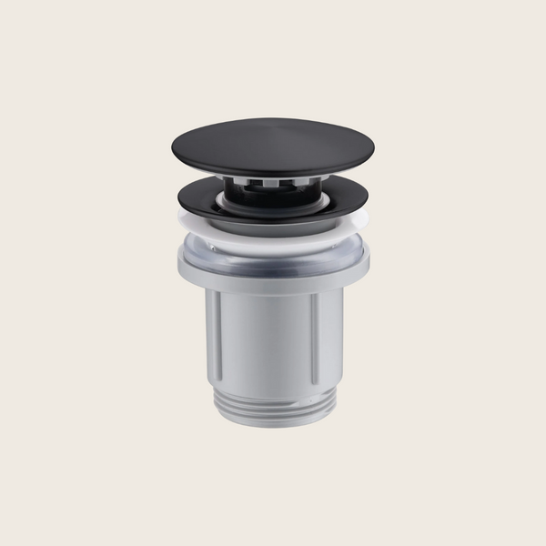 Piletta click clak per lavabo e bidet con troppopieno in pvc e acciaio nero opaco