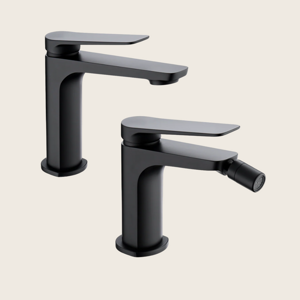 Coppia rubinetti miscelatore lavabo e bidet senza scarico in ottone nero opaco Momo