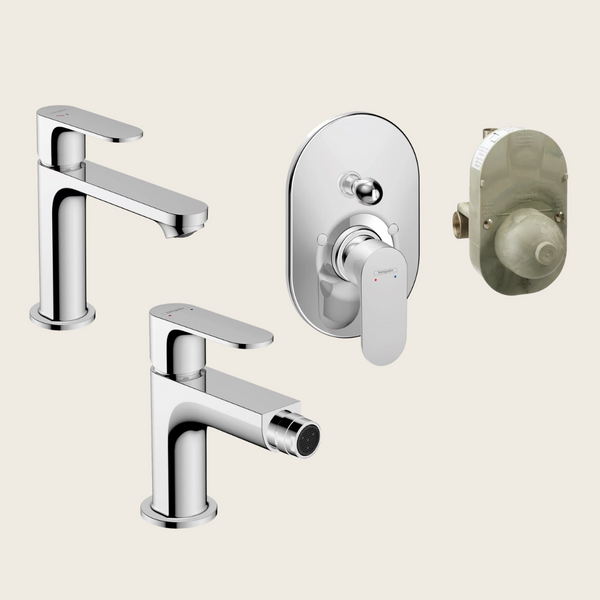 Hansgrohe Rebris S Set Miscelatori Lavabo Coolstart Bidet con scarico e Doccia 2 vie con Parte Incasso Cromo 72519000+72210000+72448000