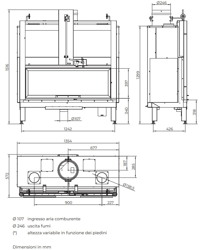 Focolare con base in ghisa e pareti in Magnofix Ecomonoblocco Mx 259 Frontale Palazzetti