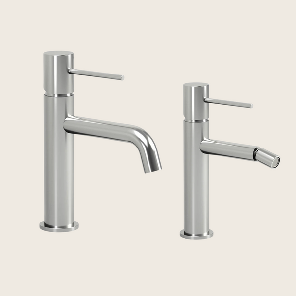 Coppia rubinetti lavabo e bidet in ottone cromo con flessibili Hidden