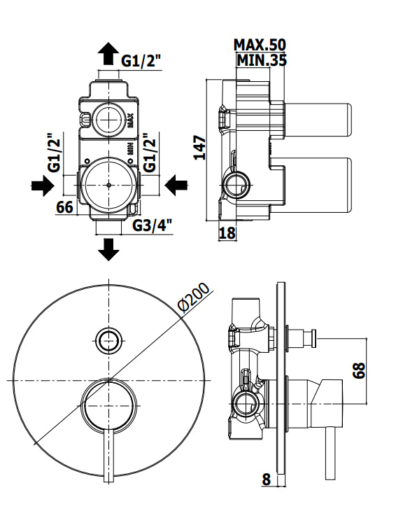 Paffoni Birillo Bi015 Miscelatore doccia ad Incasso con Deviatore Cromo