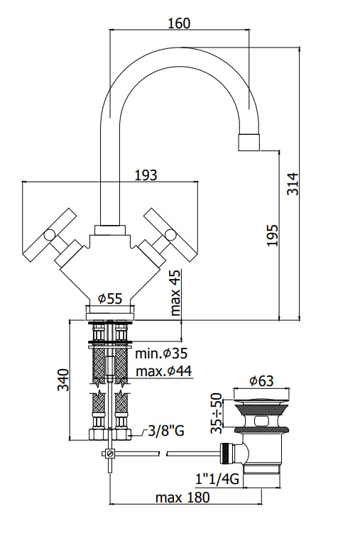 Paffoni Quattro Qtv077 Gruppo Lavabo Monoforo Con Scarico Automatico Cromo