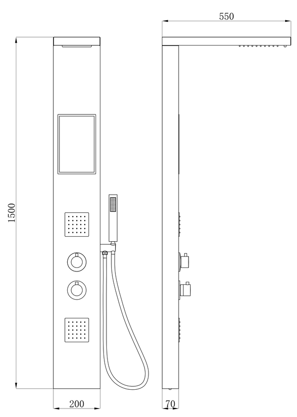 Pannello doccia idromassaggio Ibiza quadro termostatico effetto cascata in alluminio nero
