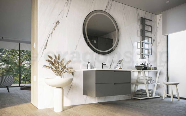 Mobile bagno Grigio opaco 90x46 Sorrento due cassetti con lavabo integrato in ceramica
