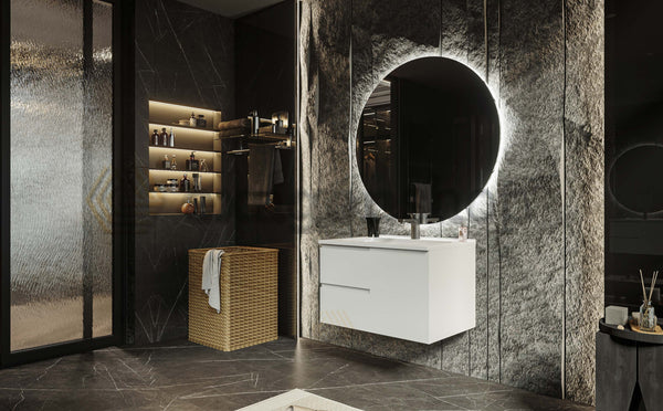 Mobile bagno 70x46 Sorrento Bianco opaco maniglia sinistra e lavabo in ceramica