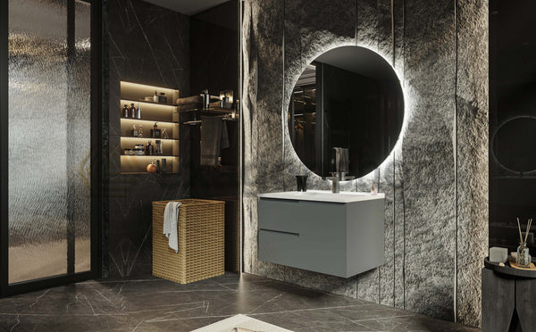 Mobile bagno grigio opaco 70x46 Sorrento maniglia sinistra e lavabo in ceramica