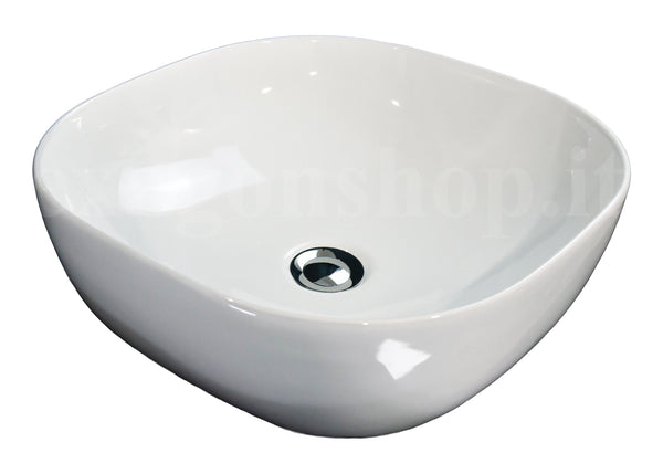 Mobile bagno noce chiaro 70x46 cannettati Urbino con ciotola da appoggio quadra in ceramica e due cassetti