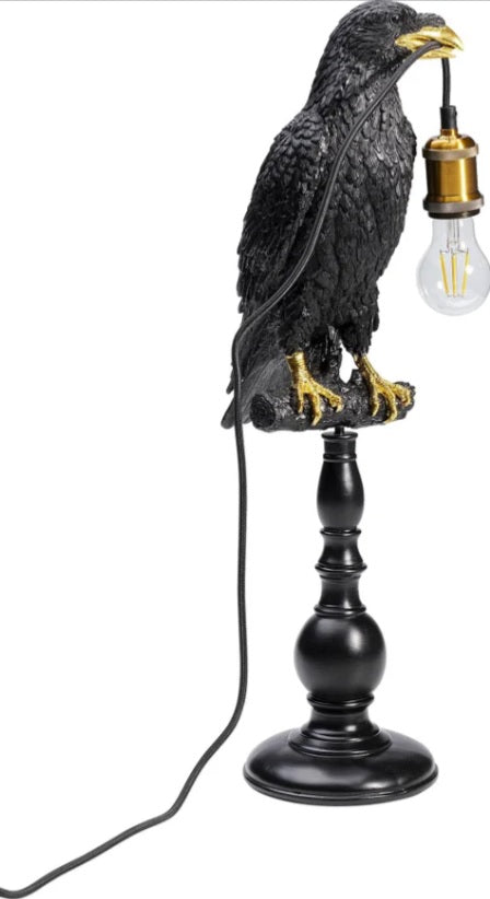 Animal sitting crow lampada corvo in poliresina nero opaco