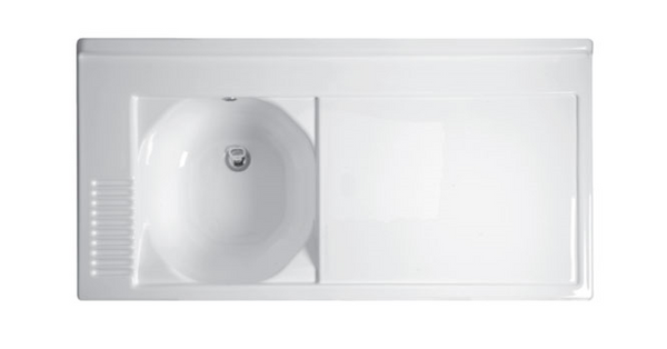 Colavene Active Wash mobile lavatoio 130x65 con vasca sinistra e cesto portabiancheria estraibile bianco lucido