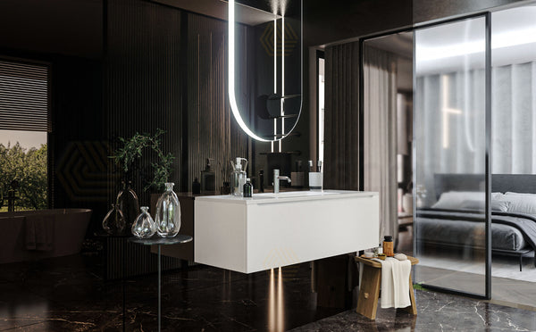 Mobile Bagno bianco opaco 120x50 Amalfi Un Cassetto E Lavabo Integrato In Mineralmarmo