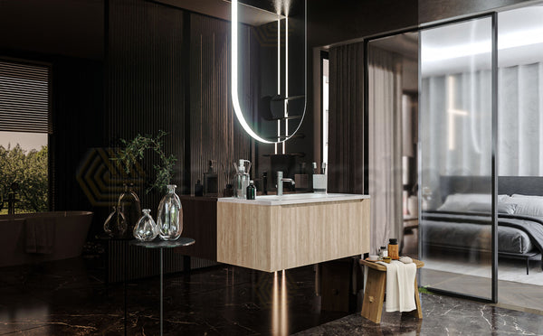 Mobile Bagno Teak 90x50 Amalfi Un Cassetto E Lavabo Integrato In Mineralmarmo