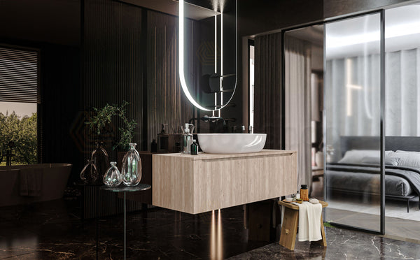 Mobile Bagno Teak 120x50 Amalfi Con Un Cassetto e Lavabo da appoggio in ceramica